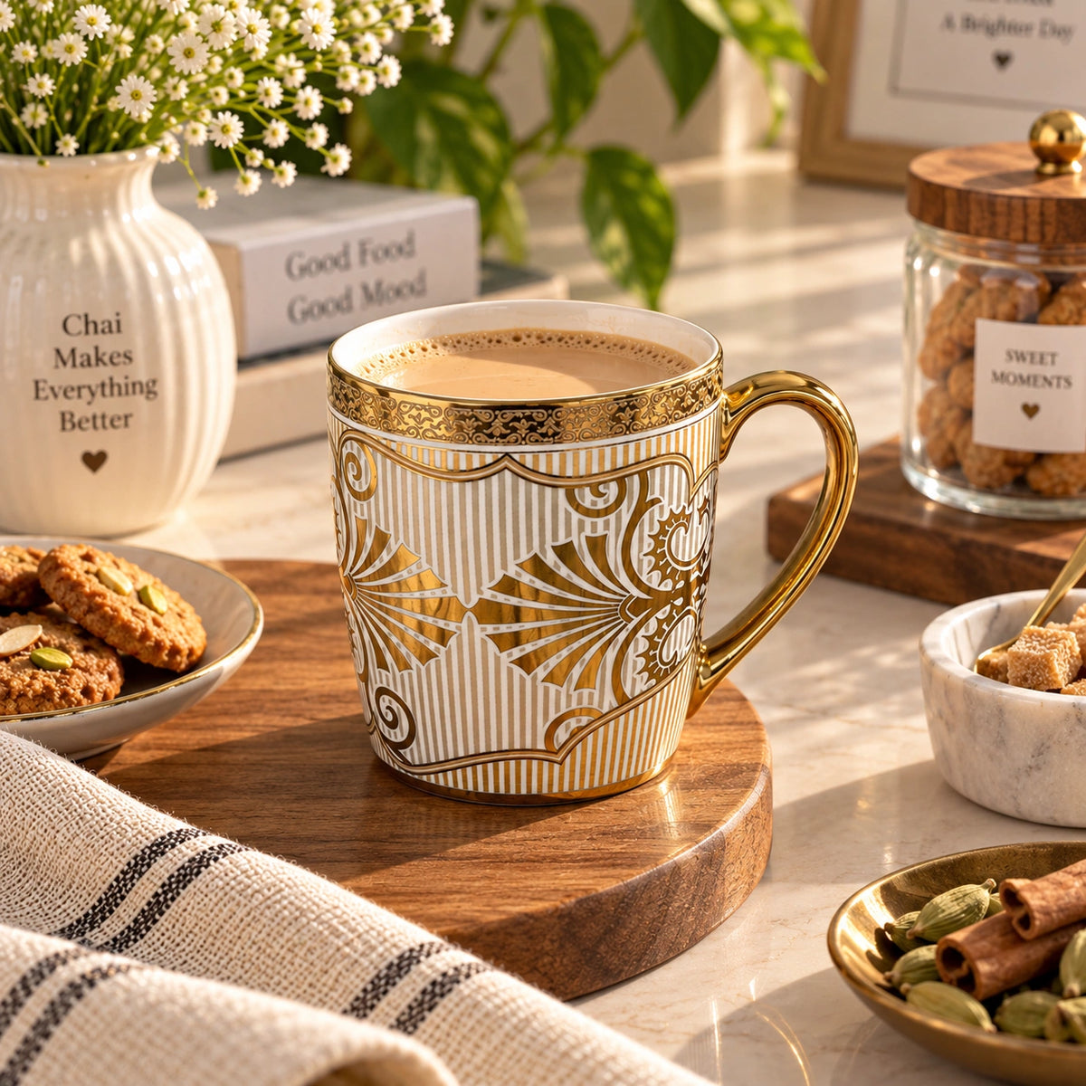 Gold Artistic tea and coffee cups shown as a full set of 6