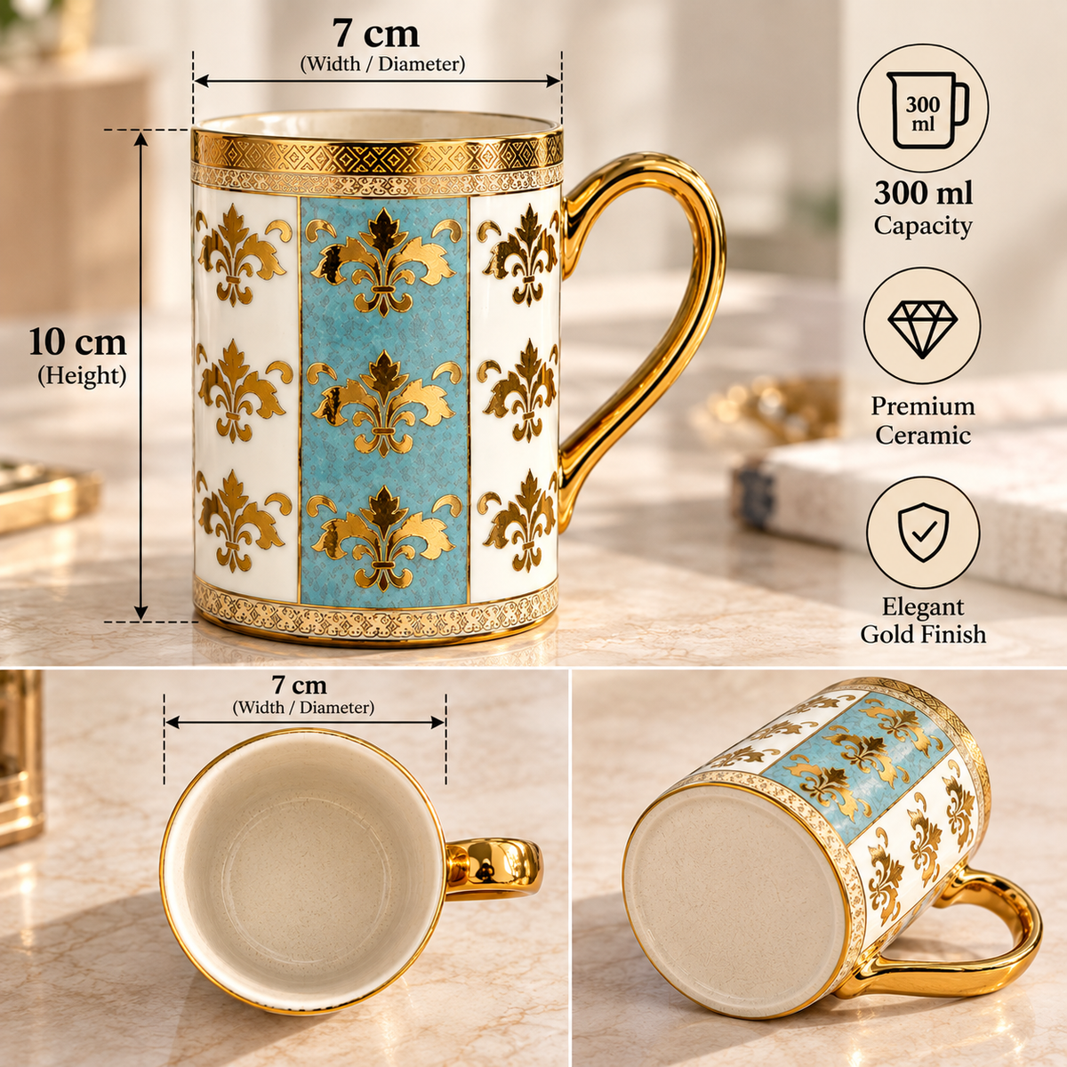 Premium Porcelain Mug with Gold Design