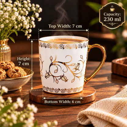 White & Gold Floral Tea Cup Set Of 6
