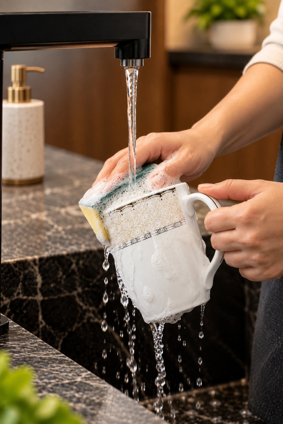 Wash with mild soap and scrub gently
