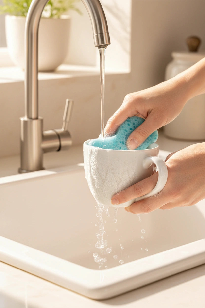 Wash with mild soap and scrub gently