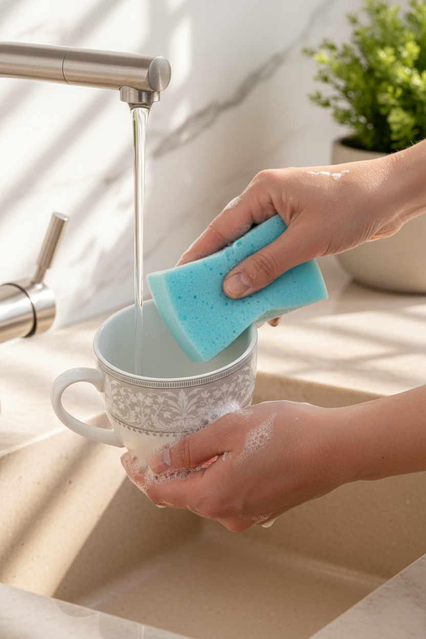 Wash with mild soap and scrub gently