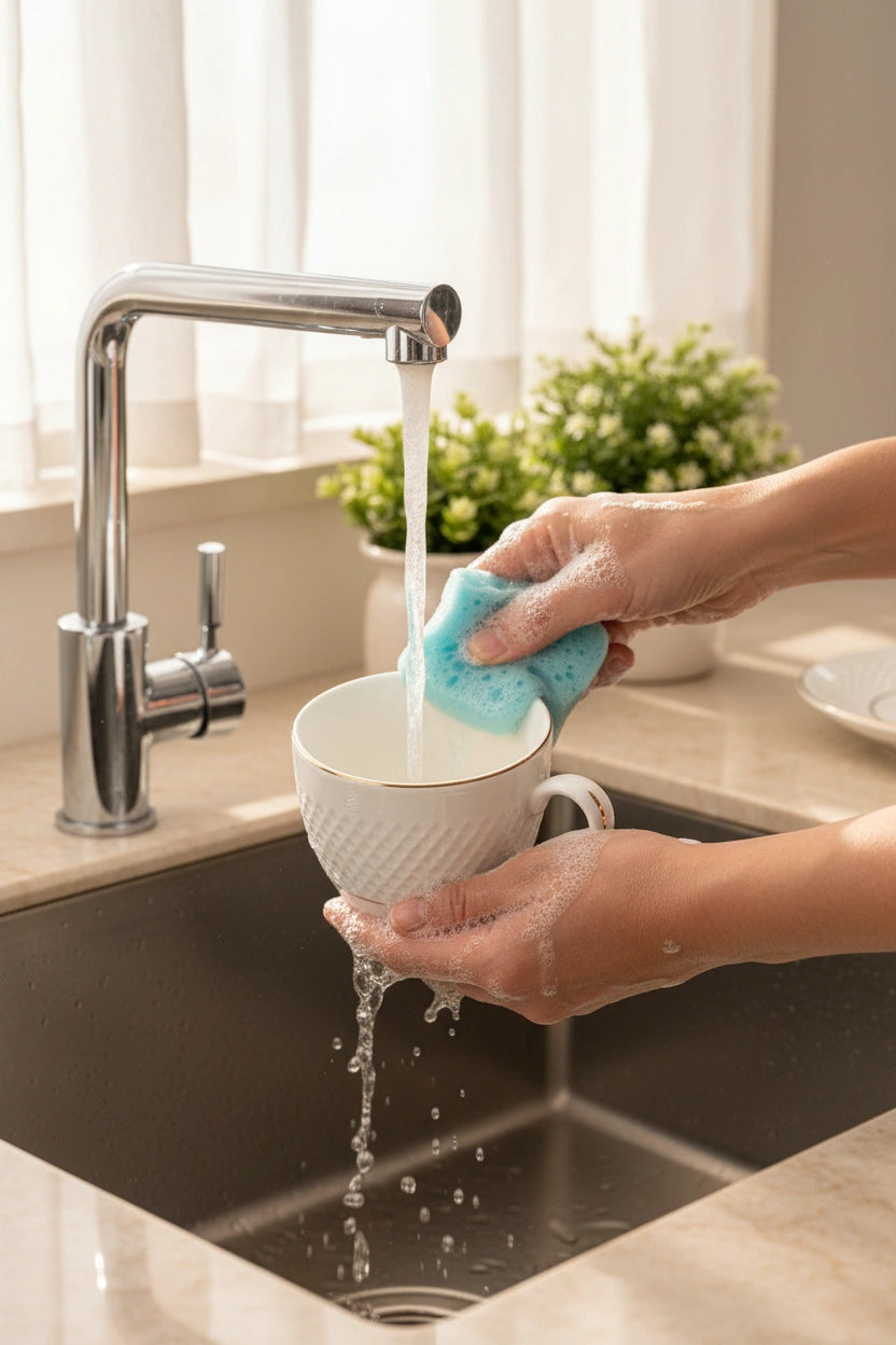 Wash with mild soap and scrub gently