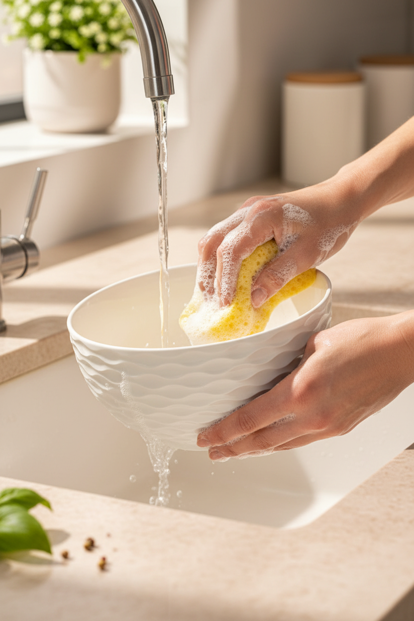Wash with mild soap and scrub gently