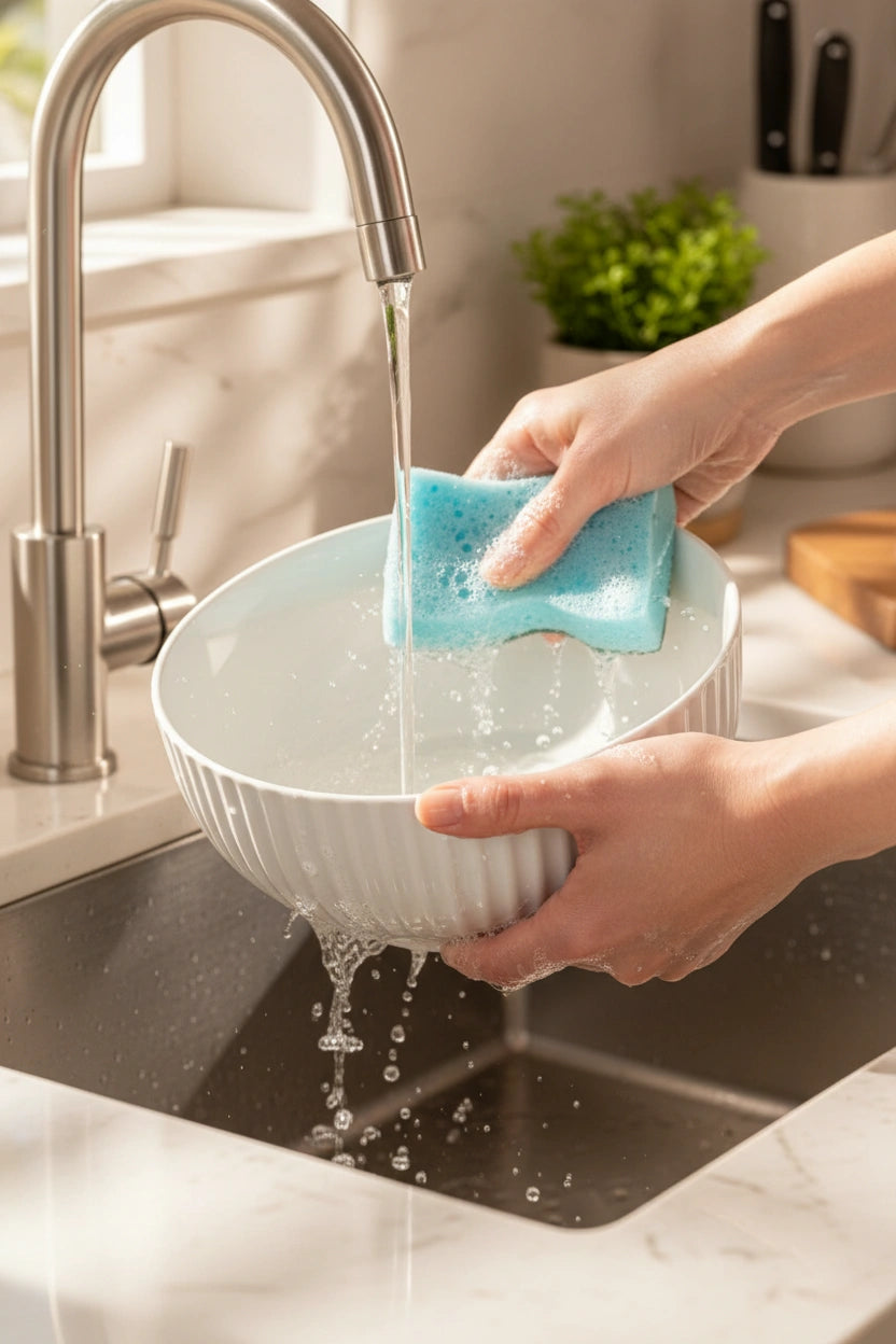 Wash with mild soap and scrub gently