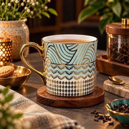 Aurelia Mint & Gold Porcelain Tea Cup Set Of 6