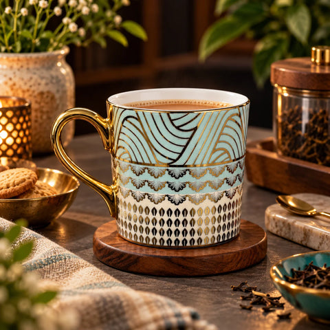 Aurelia Mint & Gold Porcelain Tea Cup Set Of 6