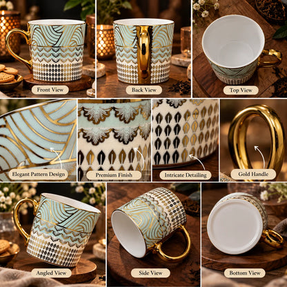 Aurelia Mint & Gold Porcelain Tea Cup Set Of 6