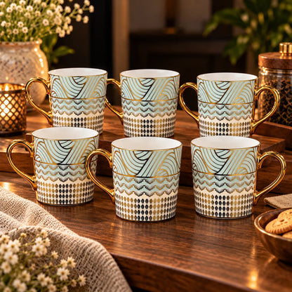 Aurelia Mint & Gold Porcelain Tea Cup Set Of 6