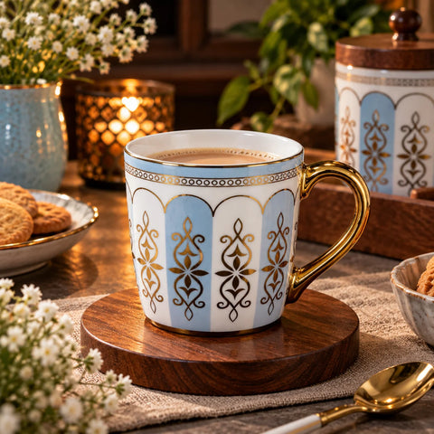 Celeste Blue & Gold Porcelain Tea Cup Set Of 6