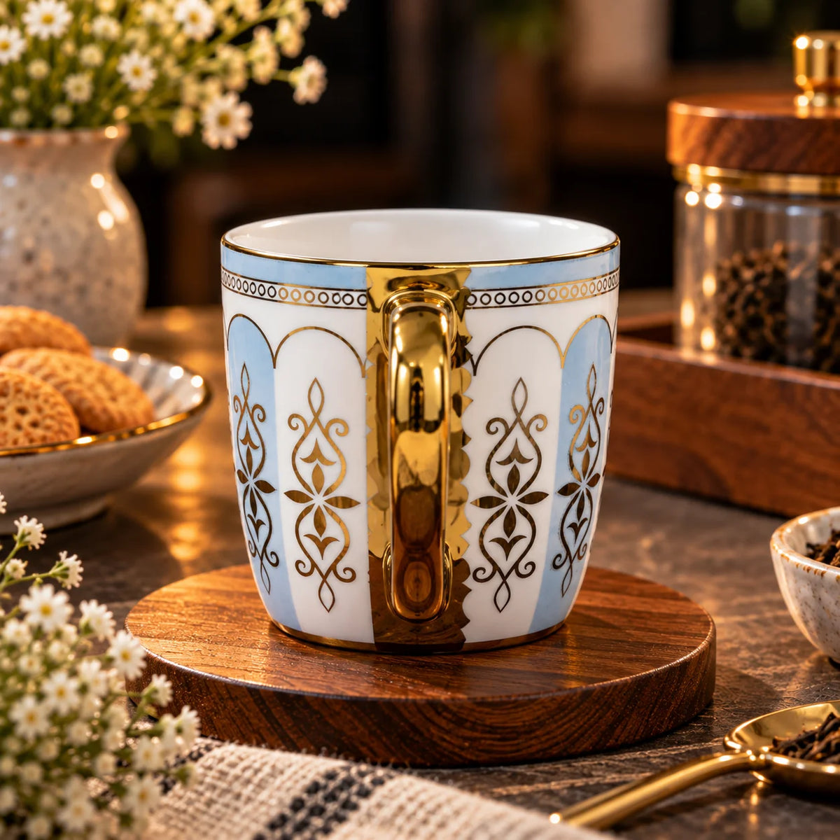 Celeste Blue & Gold Porcelain Tea Cup Set Of 6