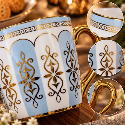 Celeste Blue & Gold Porcelain Tea Cup Set Of 6