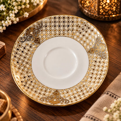 Regalia Gold Lattice Porcelain Cup & Saucer Set Pack of 6
