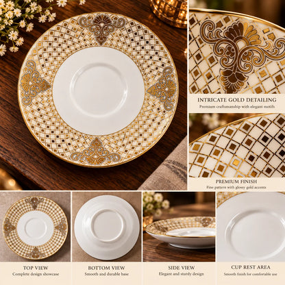 Regalia Gold Lattice Porcelain Cup & Saucer Set Pack of 6
