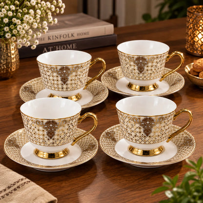 Regalia Gold Lattice Porcelain Cup & Saucer Set Pack of 6