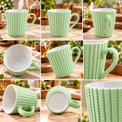 Mint Weave Porcelain Tea & Coffee Cups – Set of 6