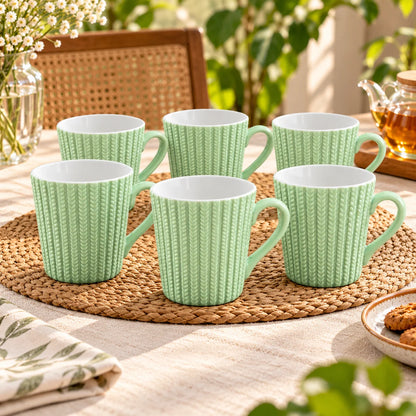 Mint Weave Porcelain Tea & Coffee Cups – Set of 6