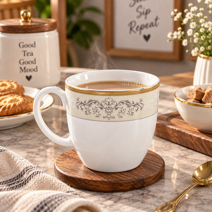Gold Baroque porcelain tea and coffee cup set of 6 with gold rims