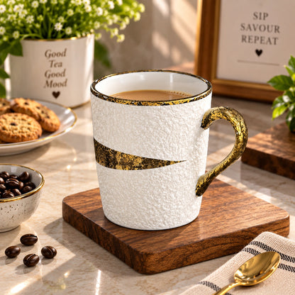 Close-up of the crackle glaze texture on the Gold Splatter ceramic mug