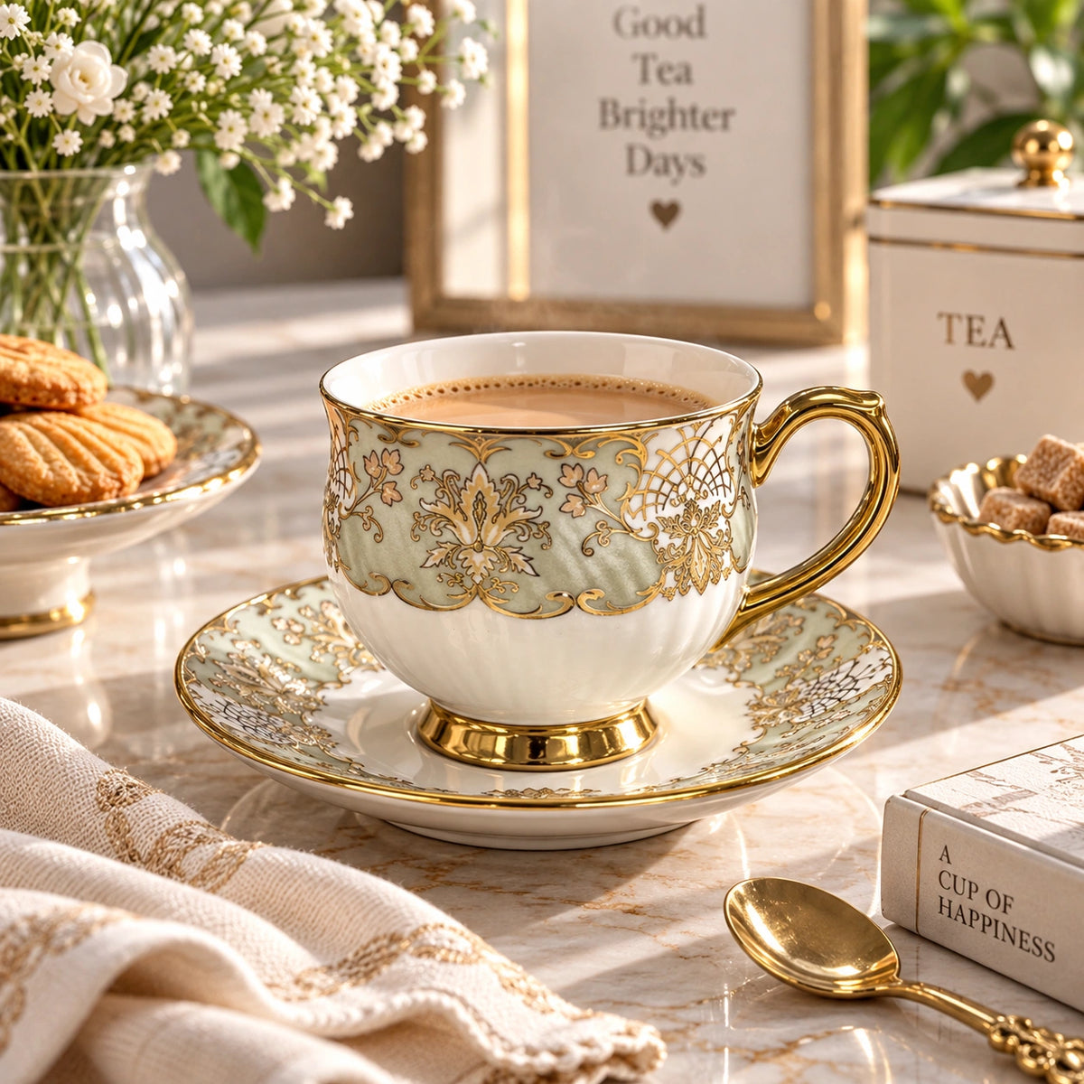 Royal Gold Floral Tea Cup & Saucer Set