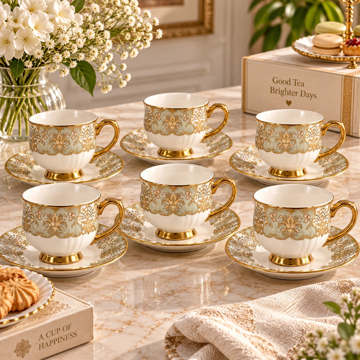 Royal Gold Floral tea cup and saucer styled for tea service