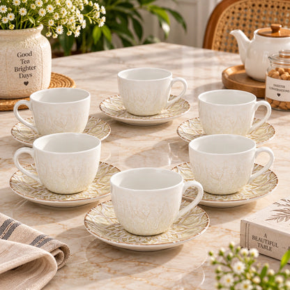 Ivory Mandala tea cup and saucer styled for tea service