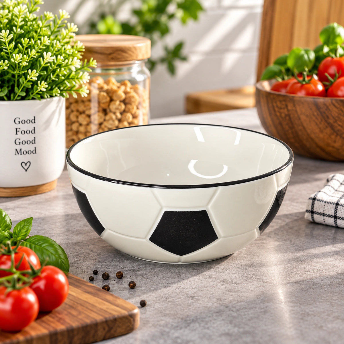 Football ceramic serving bowl with an embossed football design