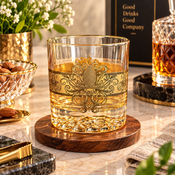 Lion Sculpture gold baroque drinking glass with a 24K gold floral band