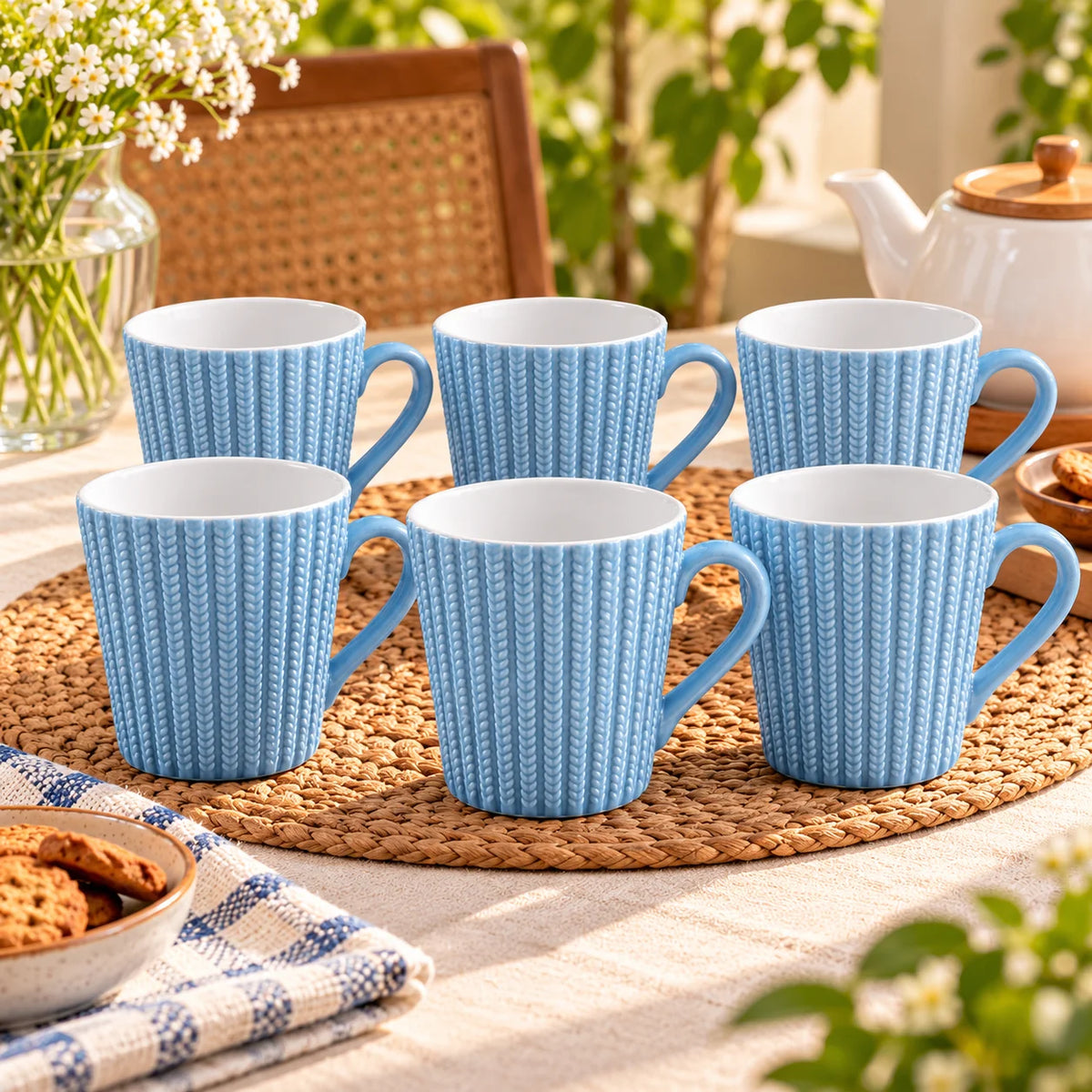 Sky Blue Knit-Texture Porcelain Tea Cup