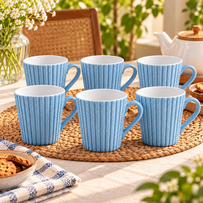 Sky Blue Knit-Texture Porcelain Tea Cup