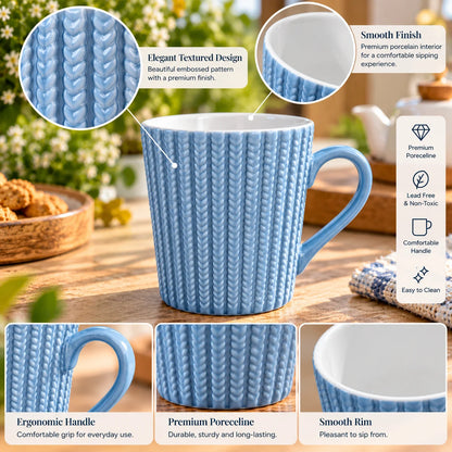 Sky Blue Knit-Texture Porcelain Tea Cup