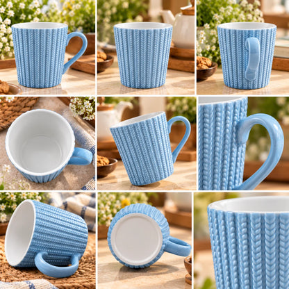 Sky Blue Knit-Texture Porcelain Tea Cup