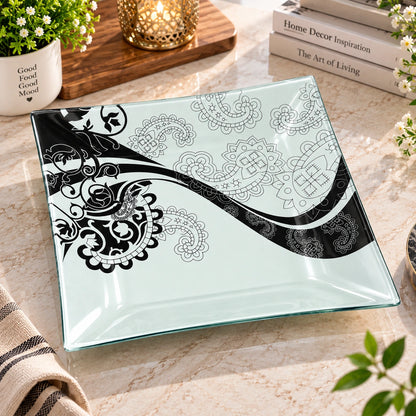 Dark olive etched paisley glass bowls from the 5-piece serving set