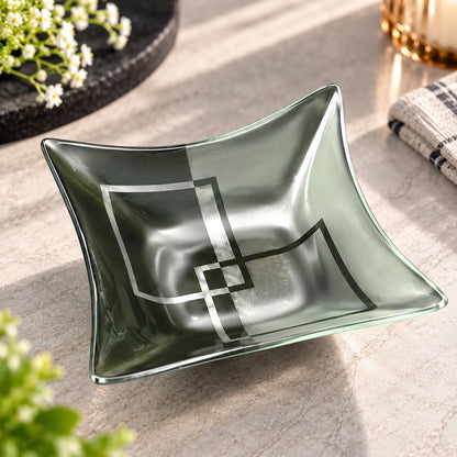 Black and silver geometric glass bowls from the 5-piece serving set
