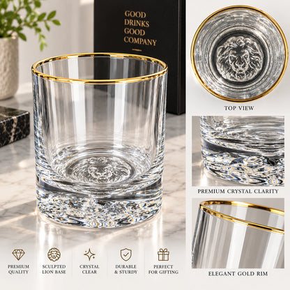 Close-up of the 24K gold rim on the Lion Base crystal glass